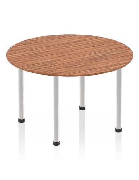 Dynamic Impulse 1200mm Round Table Walnut Top Brushed Aluminium Post Leg I003781
