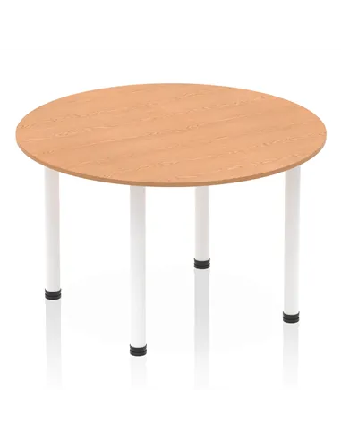 Dynamic Impulse 1200mm Round Table Oak Top White Post Leg I003785