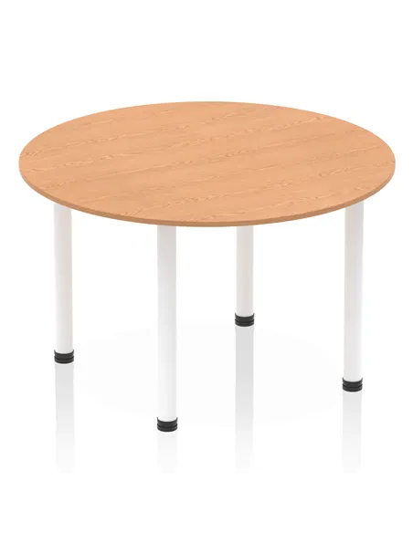Dynamic Impulse 1200mm Round Table Oak Top White Post Leg I003785