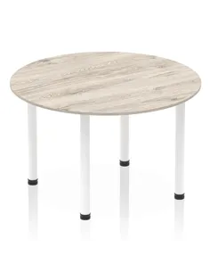 Dynamic Impulse 1200mm Round Table Grey Oak Top White Post Leg I003788