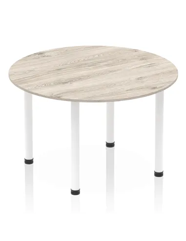 Dynamic Impulse 1200mm Round Table Grey Oak Top White Post Leg I003788