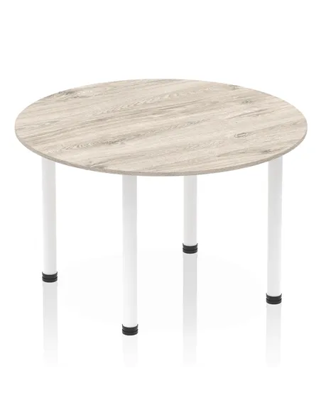 Dynamic Impulse 1200mm Round Table Grey Oak Top White Post Leg I003788