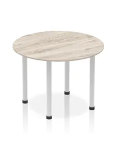 Dynamic Impulse 1000mm Round Table Grey Oak Top Silver Post Leg I003795