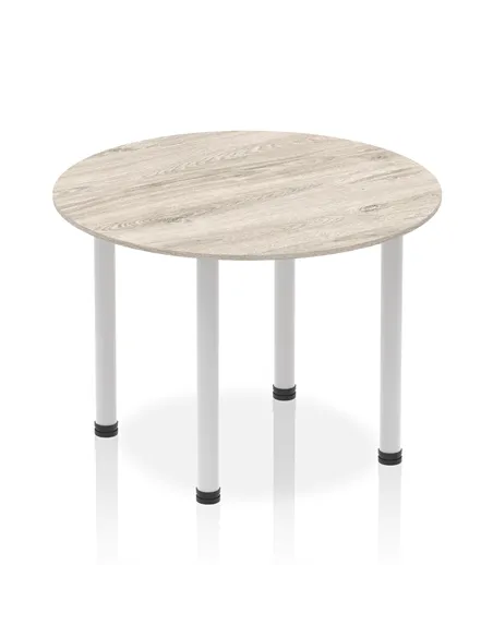 Dynamic Impulse 1000mm Round Table Grey Oak Top Silver Post Leg I003795