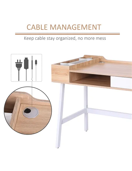 HOMCOM Computer Desk, Writing Desk, Study Workstation with Drawer, Storage Compartments, Cable Management, Laptop Table, Metal F