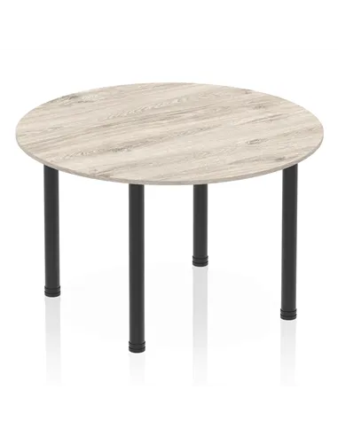 Dynamic Impulse 1200mm Round Table Grey Oak Top Black Post Leg I004189