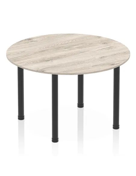 Dynamic Impulse 1200mm Round Table Grey Oak Top Black Post Leg I004189