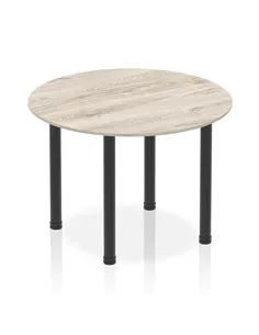 Dynamic Impulse 1000mm Round Table Grey Oak Top Black Post Leg I004195