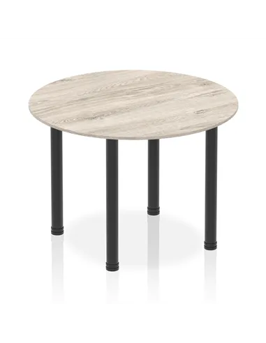 Dynamic Impulse 1000mm Round Table Grey Oak Top Black Post Leg I004195