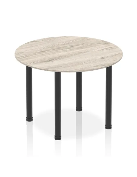 Dynamic Impulse 1000mm Round Table Grey Oak Top Black Post Leg I004195