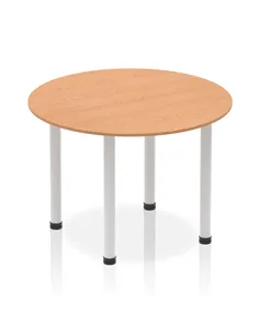 Dynamic Impulse 1000mm Round Table Oak Top Silver Post Leg I004373