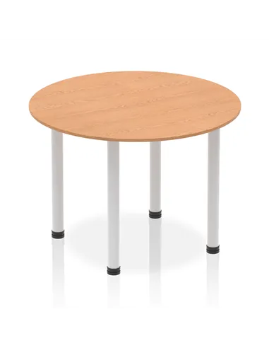 Dynamic Impulse 1000mm Round Table Oak Top Silver Post Leg I004373