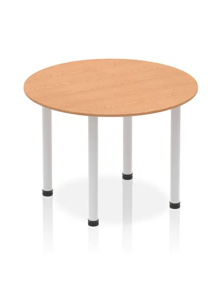 Dynamic Impulse 1000mm Round Table Oak Top Silver Post Leg I004373