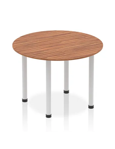 Dynamic Impulse 1000mm Round Table Walnut Top Silver Post Leg I004374