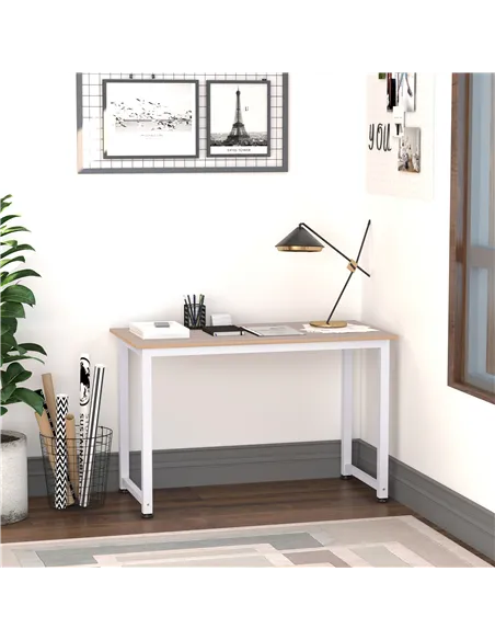 HOMCOM Computer Desk, Writing Table, 120 x 60 x 76cm Workstation for Home Office, Study with Metal Frame, Simple Assembly, White