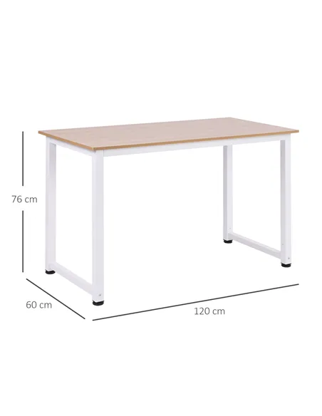 HOMCOM Computer Desk, Writing Table, 120 x 60 x 76cm Workstation for Home Office, Study with Metal Frame, Simple Assembly, White