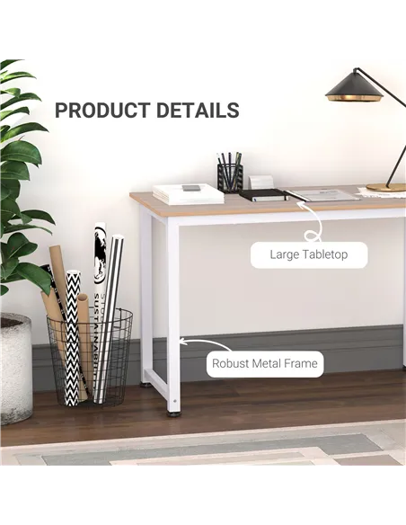 HOMCOM Computer Desk, Writing Table, 120 x 60 x 76cm Workstation for Home Office, Study with Metal Frame, Simple Assembly, White