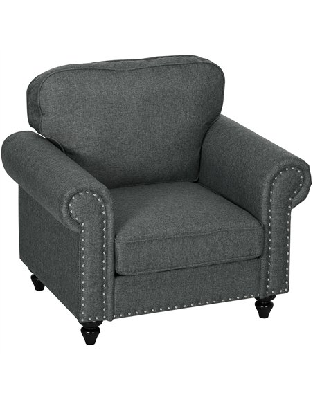 HOMCOM Mid-Century Armchair, with Pocket Springs - Charcoal Grey