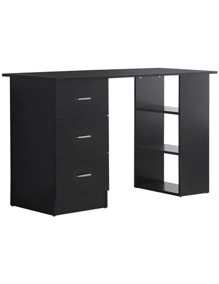 HOMCOM Computer Desk, Writing Table, PC Workstation with 3 Storage Shelves and Drawers, Silver Handle, for Home Office, Black
