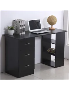 HOMCOM Computer Desk, Writing Table, PC Workstation with 3 Storage Shelves and Drawers, Silver Handle, for Home Office, Black 2