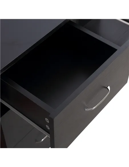 HOMCOM Computer Desk, Writing Table, PC Workstation with 3 Storage Shelves and Drawers, Silver Handle, for Home Office, Black