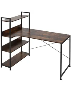 HOMCOM Office Desk with Storage Shelves, 120 CM Computer Desk, Industrial Study Table with Metal Frame for Home Office Small Spa