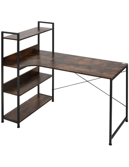 HOMCOM Office Desk with Storage Shelves, 120 CM Computer Desk, Industrial Study Table with Metal Frame for Home Office Small Spa