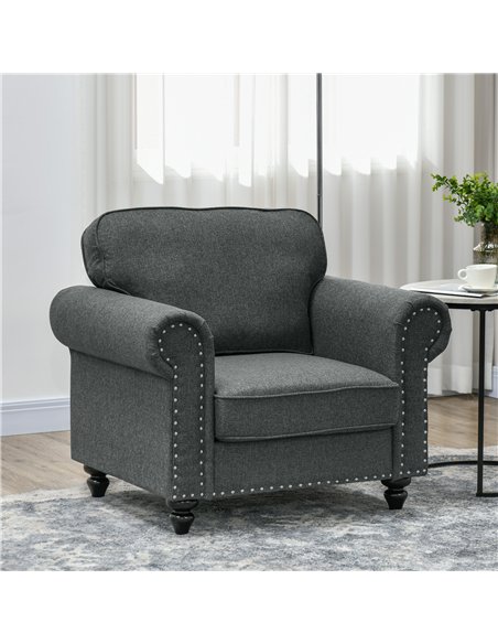 HOMCOM Mid-Century Armchair, with Pocket Springs - Charcoal Grey