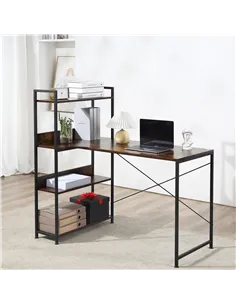 HOMCOM Office Desk with Storage Shelves, 120 CM Computer Desk, Industrial Study Table with Metal Frame for Home Office Small Spa 2