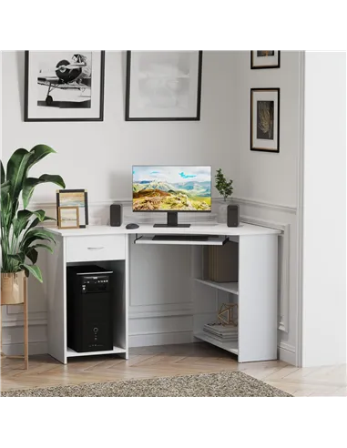 HOMCOM L-Shaped Corner Computer Desk w/ 2 Shelves Wide Worktop Keyboard Tray Drawer & CPU Stand Home Office Study Bedroom Furnit
