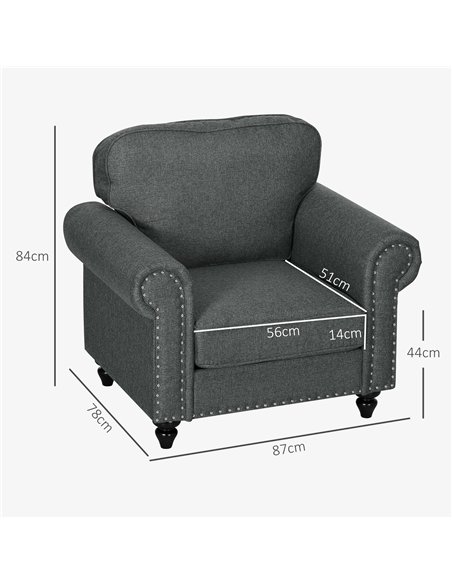 HOMCOM Mid-Century Armchair, with Pocket Springs - Charcoal Grey