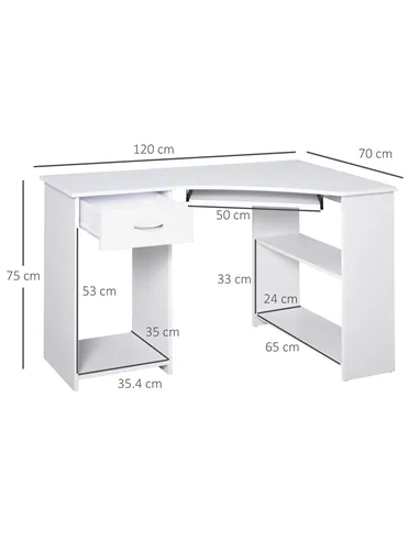 HOMCOM L-Shaped Corner Computer Desk w/ 2 Shelves Wide Worktop Keyboard Tray Drawer & CPU Stand Home Office Study Bedroom Furnit