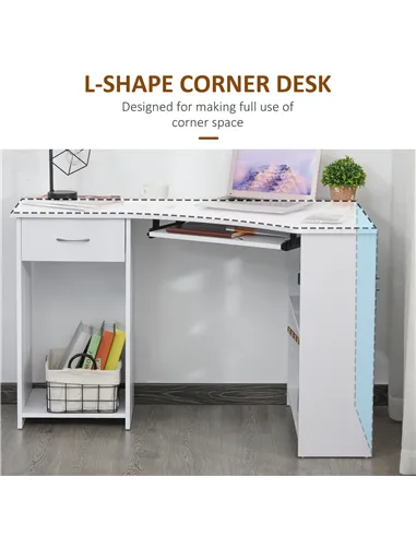 HOMCOM L-Shaped Corner Computer Desk w/ 2 Shelves Wide Worktop Keyboard Tray Drawer & CPU Stand Home Office Study Bedroom Furnit