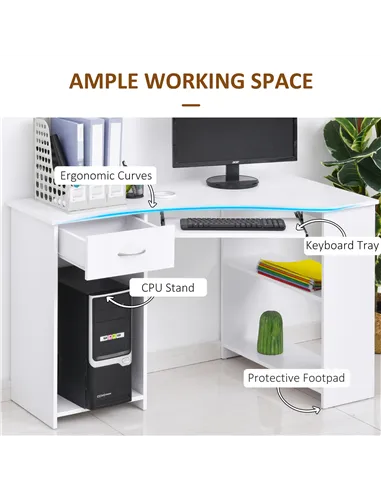 HOMCOM L-Shaped Corner Computer Desk w/ 2 Shelves Wide Worktop Keyboard Tray Drawer & CPU Stand Home Office Study Bedroom Furnit