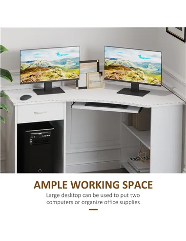 HOMCOM L-Shaped Corner Computer Desk w/ 2 Shelves Wide Worktop Keyboard Tray Drawer & CPU Stand Home Office Study Bedroom Furnit
