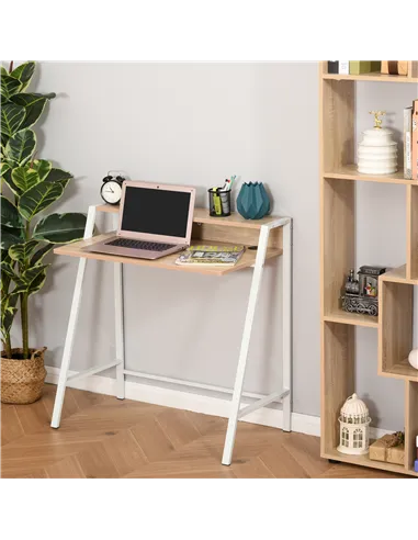 HOMCOM Writing Desk Computer Table Home Office PC Laptop Workstation Storage Shelf 84L x 45W cm White and Oak