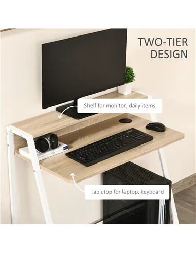 HOMCOM Writing Desk Computer Table Home Office PC Laptop Workstation Storage Shelf 84L x 45W cm White and Oak