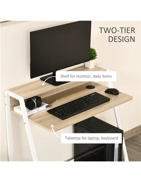 HOMCOM Writing Desk Computer Table Home Office PC Laptop Workstation Storage Shelf 84L x 45W cm White and Oak