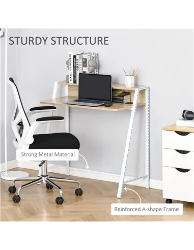 HOMCOM Writing Desk Computer Table Home Office PC Laptop Workstation Storage Shelf 84L x 45W cm White and Oak