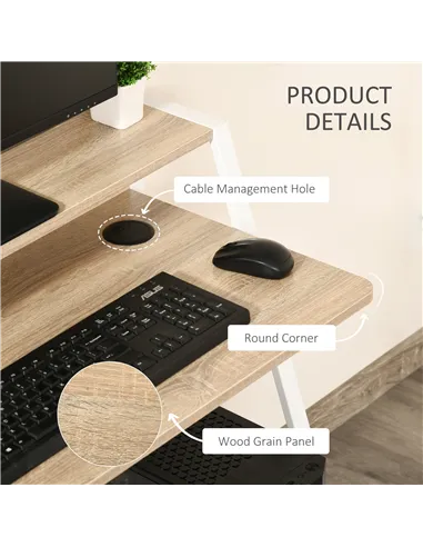 HOMCOM Writing Desk Computer Table Home Office PC Laptop Workstation Storage Shelf 84L x 45W cm White and Oak