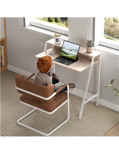 HOMCOM Writing Desk Computer Table Home Office PC Laptop Workstation Storage Shelf 84L x 45W cm White and Oak