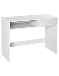 HOMCOM Compact Computer Desk, Study Table with Drawer and Storage Compartment, Writing Workstation, White