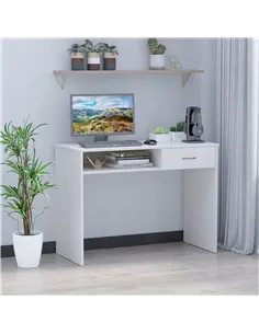 HOMCOM Compact Computer Desk, Study Table with Drawer and Storage Compartment, Writing Workstation, White 2