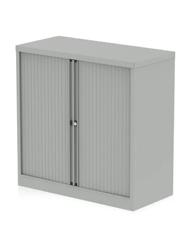 Dynamic Qube by Bisley 1000mm Side Tambour Cupboard Goose Grey No Shelves BS0001