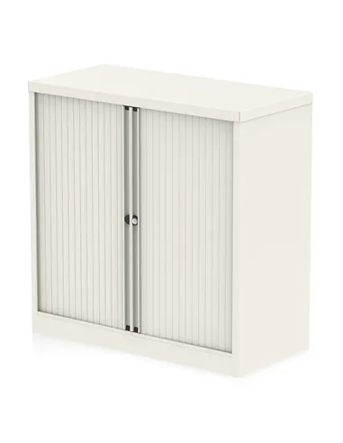 Dynamic Qube by Bisley 1000mm Side Tambour Cupboard Chalk White No Shelves BS0002