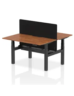 Dynamic Air 1400 x 800mm Height Adjustable 2 Person Bench Desk Walnut Top Scalloped Edge Screen HA02017