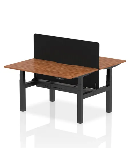 Dynamic Air 1400 x 800mm Height Adjustable 2 Person Bench Desk Walnut Top Scalloped Edge Screen HA02017