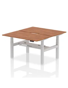 Dynamic Air 1400 x 800mm Height Adjustable 2 Person Bench Desk Walnut Top Scalloped Edge HA02018