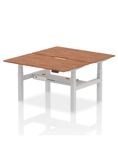 Dynamic Air 1400 x 800mm Height Adjustable 2 Person Bench Desk Walnut Top Scalloped Edge HA02018