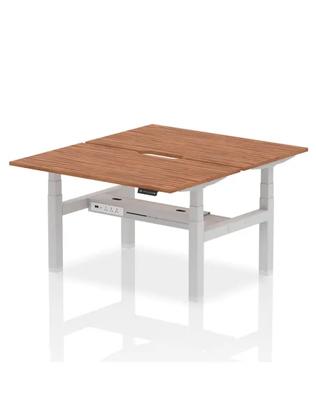 Dynamic Air 1400 x 800mm Height Adjustable 2 Person Bench Desk Walnut Top Scalloped Edge HA02018